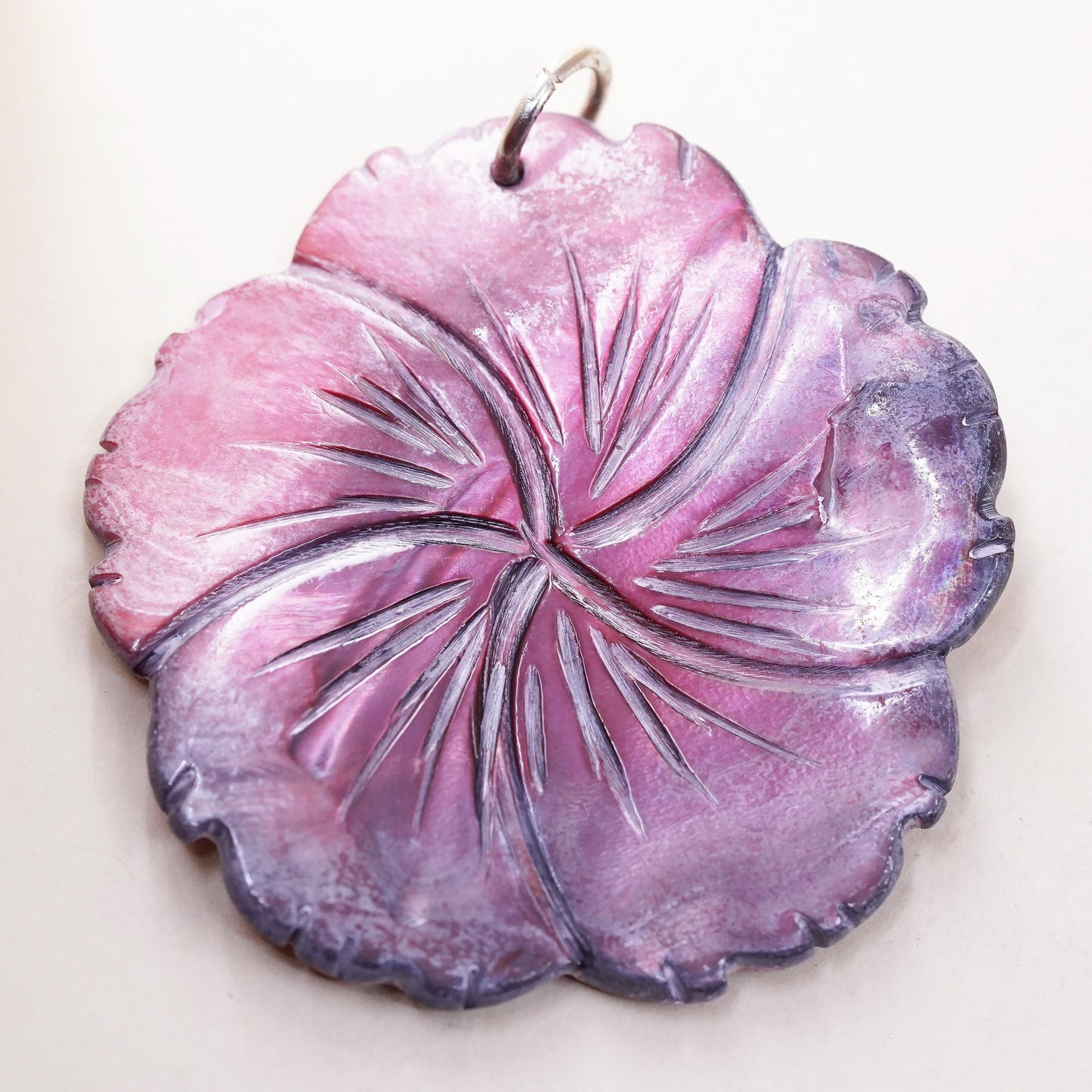 Vintage red burgundy huge carved flower pendant