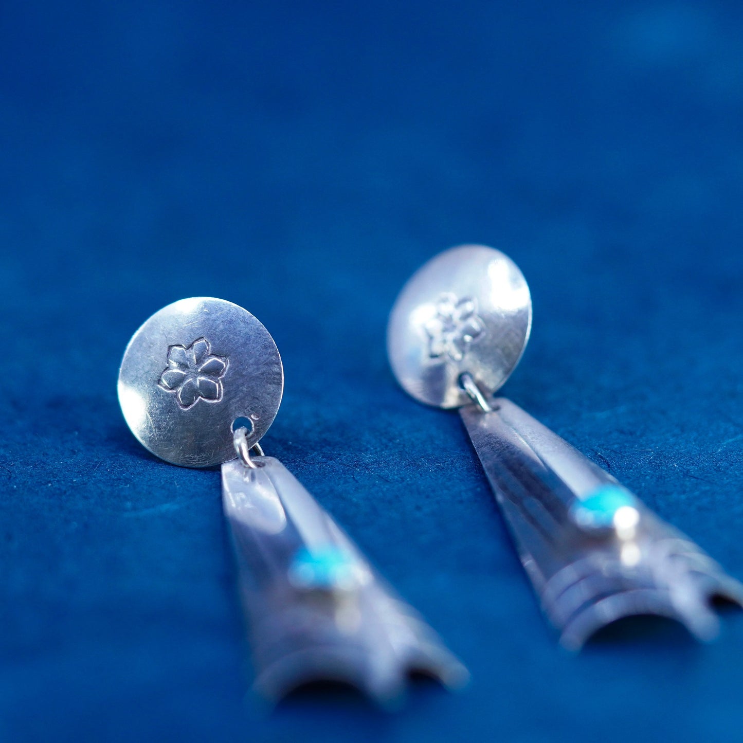signed southwestern sterling 925 silver handmade earrings with turquoise bead