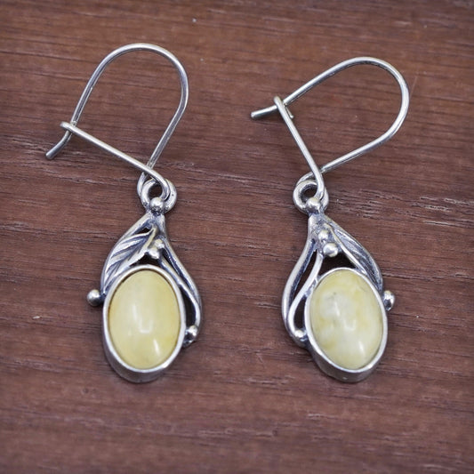Vintage Israel Sterling silver handmade earrings, 925 leaves with white jasper