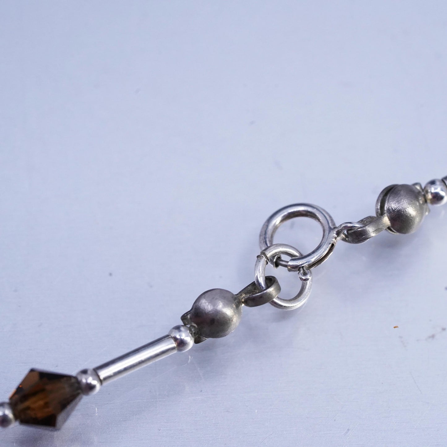 16", Native American Sterling 925 liquid silver necklace brown crystal beads