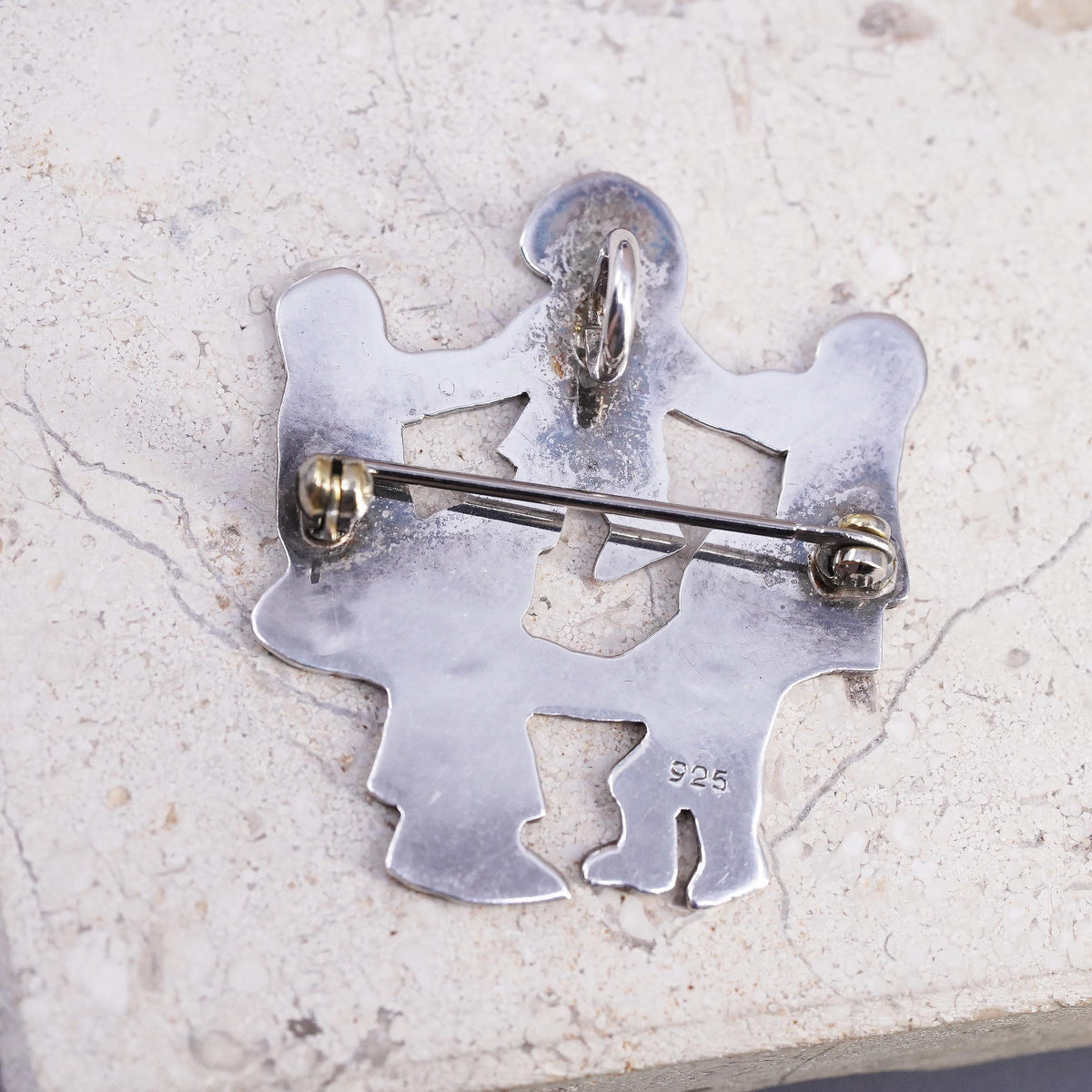 Sterling Silver 925 Children Holding Hands Circle Brooch Pin, Family Jewelry