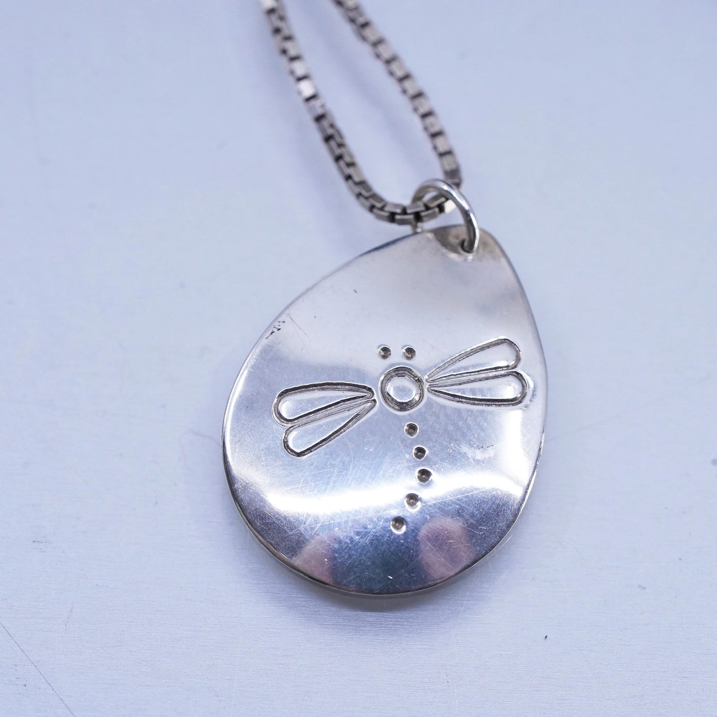 20", Italian sterling 925 silver box necklace dragonfly teardrop tag pendant