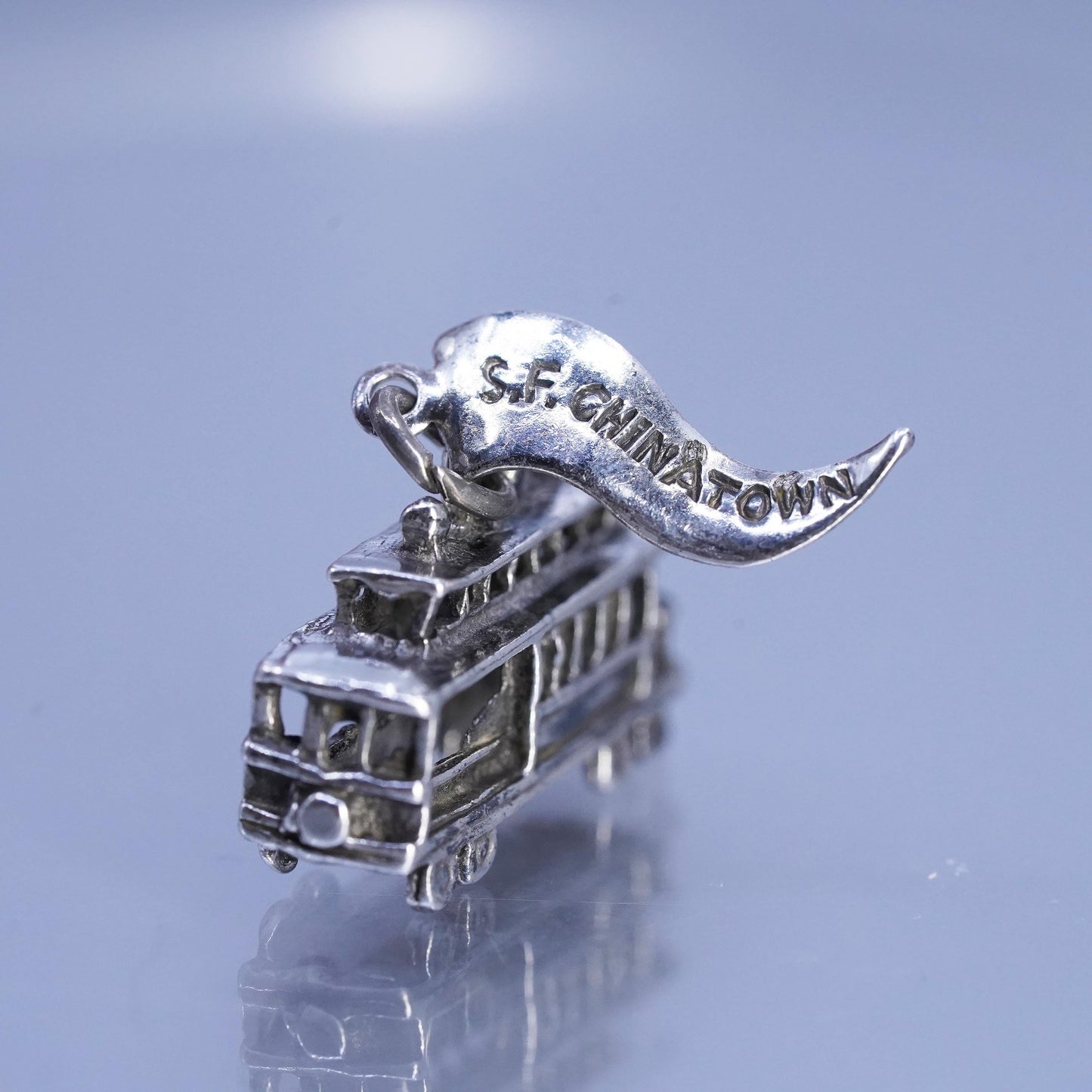 Antique Sterling silver 925 cable transport car charm pendant with SF Chinatown