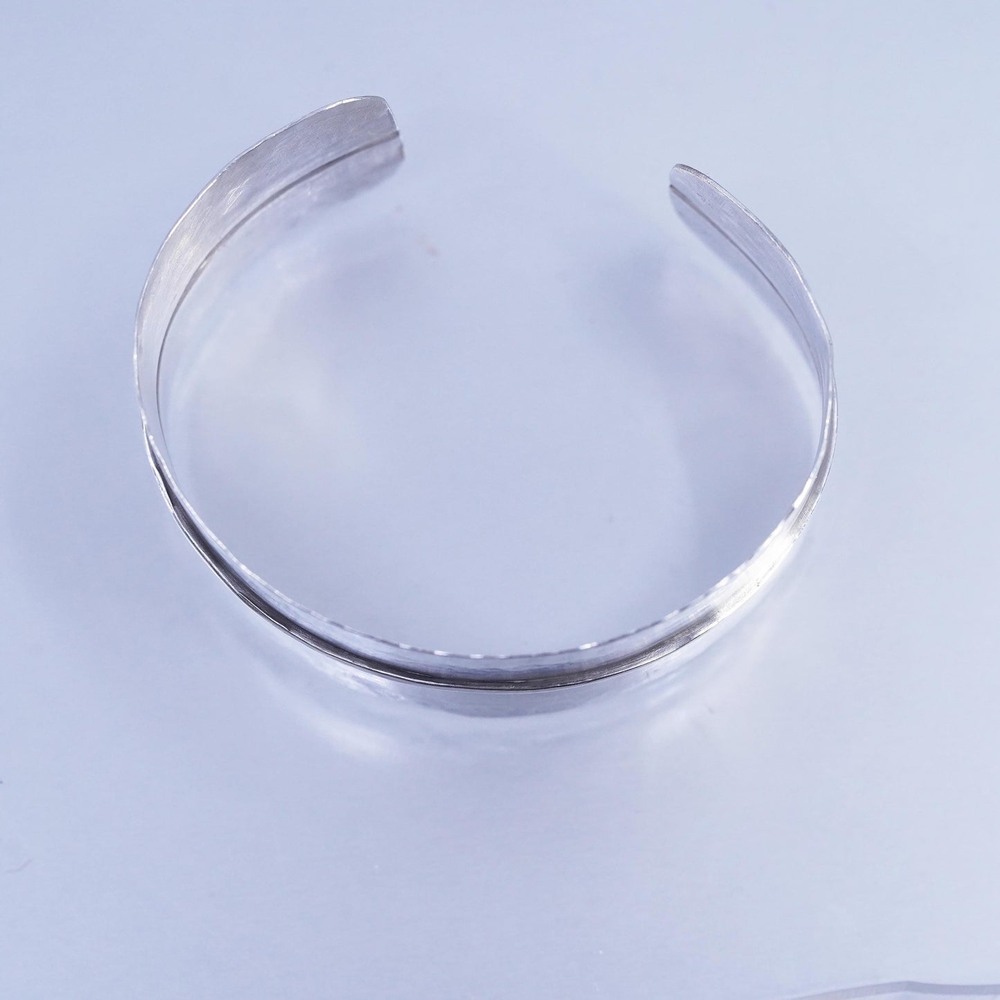 6”, VTG Mexican Sterling 925 silver handmade matte bracelet, wide ribbed cuff