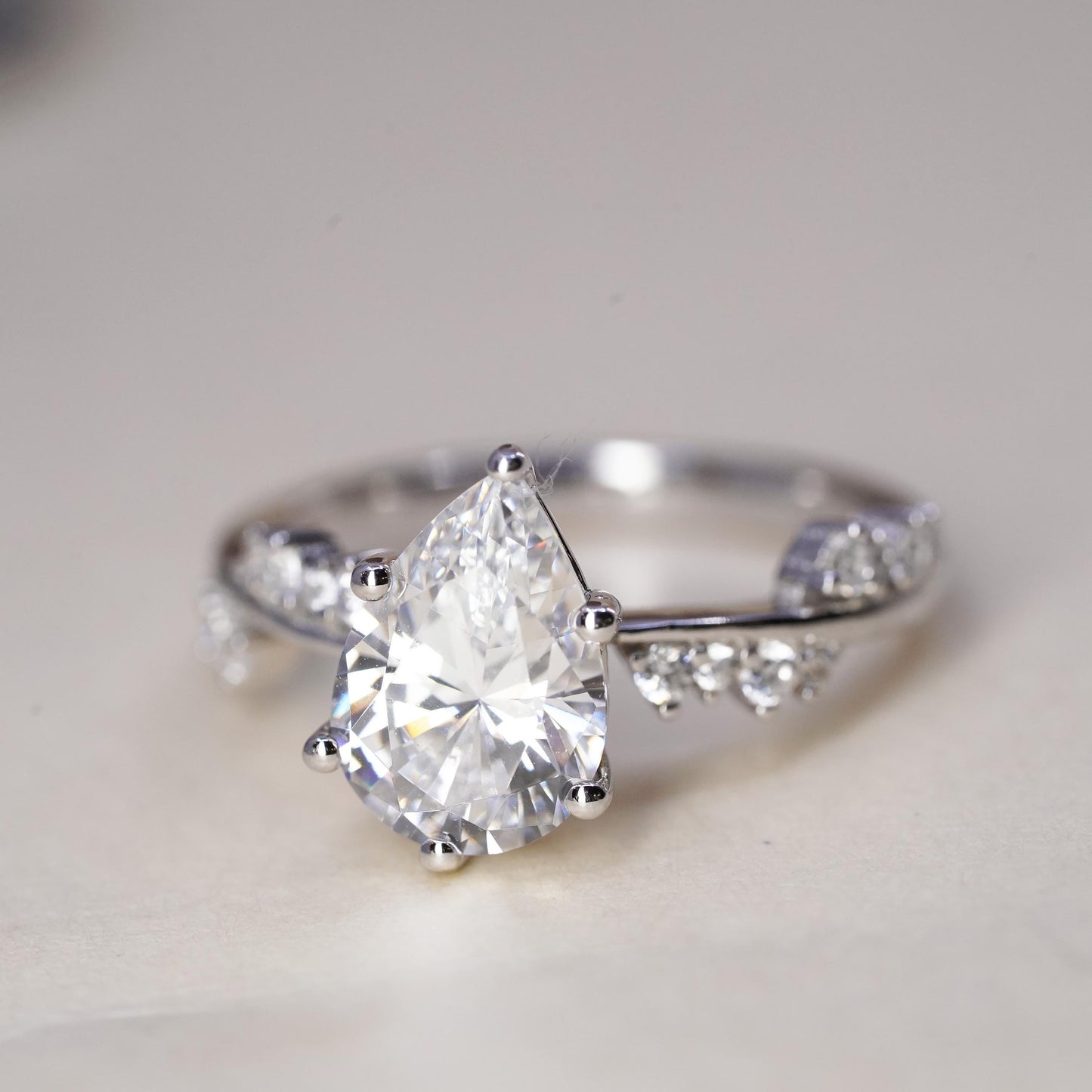 Size 5, Sterling silver ring, 925 silver with teardrop cut cz, engagement ring