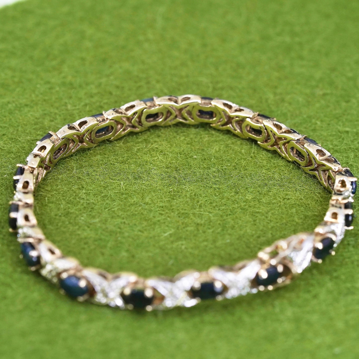 7”, Vermeil gold sterling silver tennis bracelet, 925 chain sapphire diamond