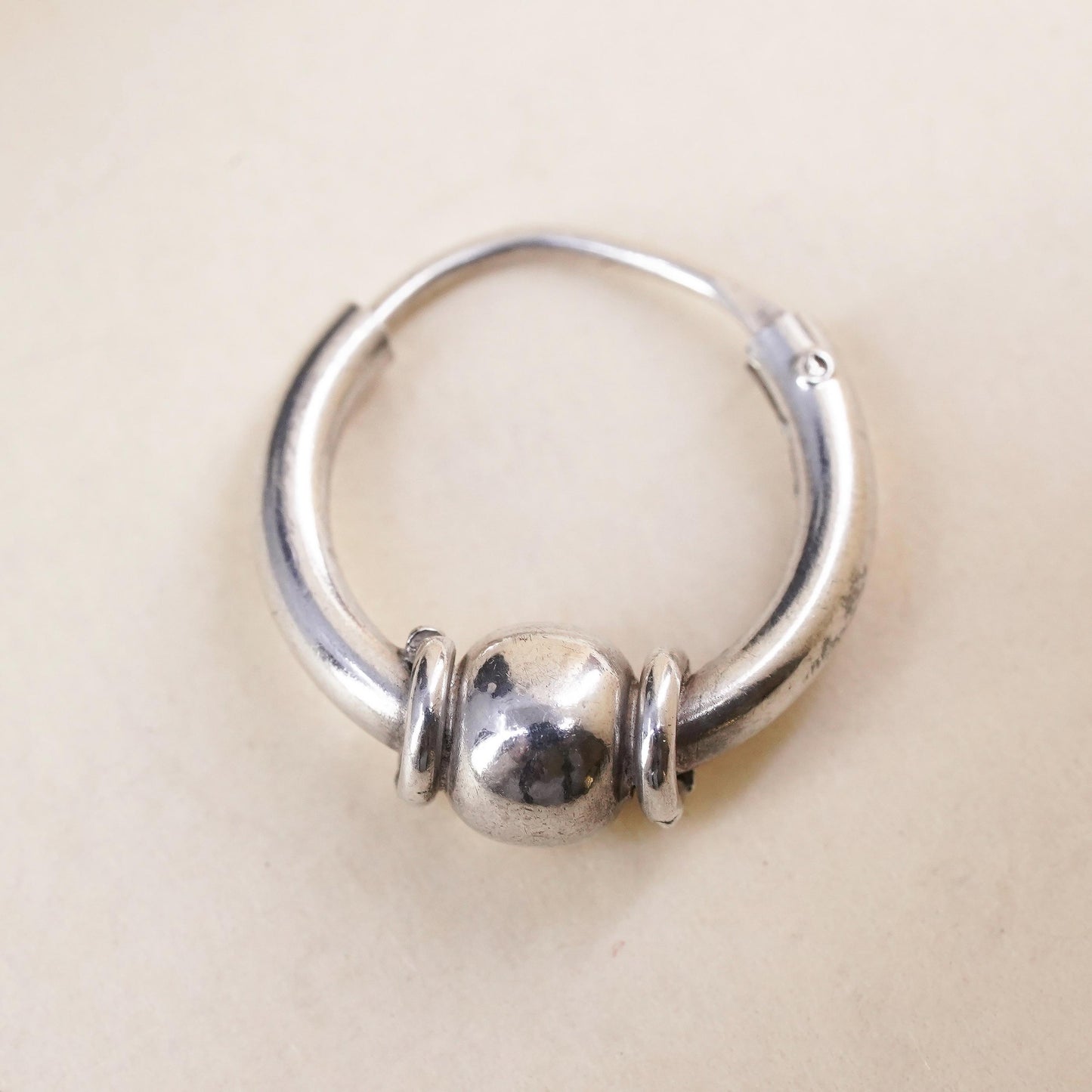 0.5”, Vintage sterling silver single earring, 925 huggie hoop with beads