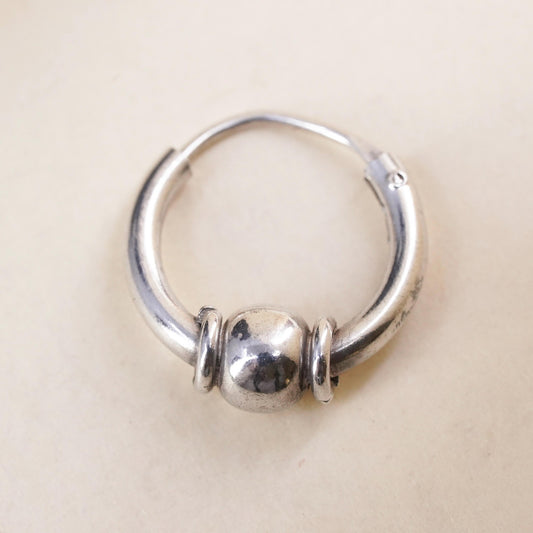 0.5”, Vintage sterling silver single earring, 925 huggie hoop with beads