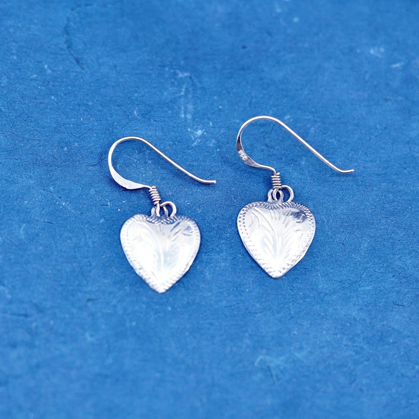 Vintage Boma Sterling silver handmade earrings, textured 925 heart drops