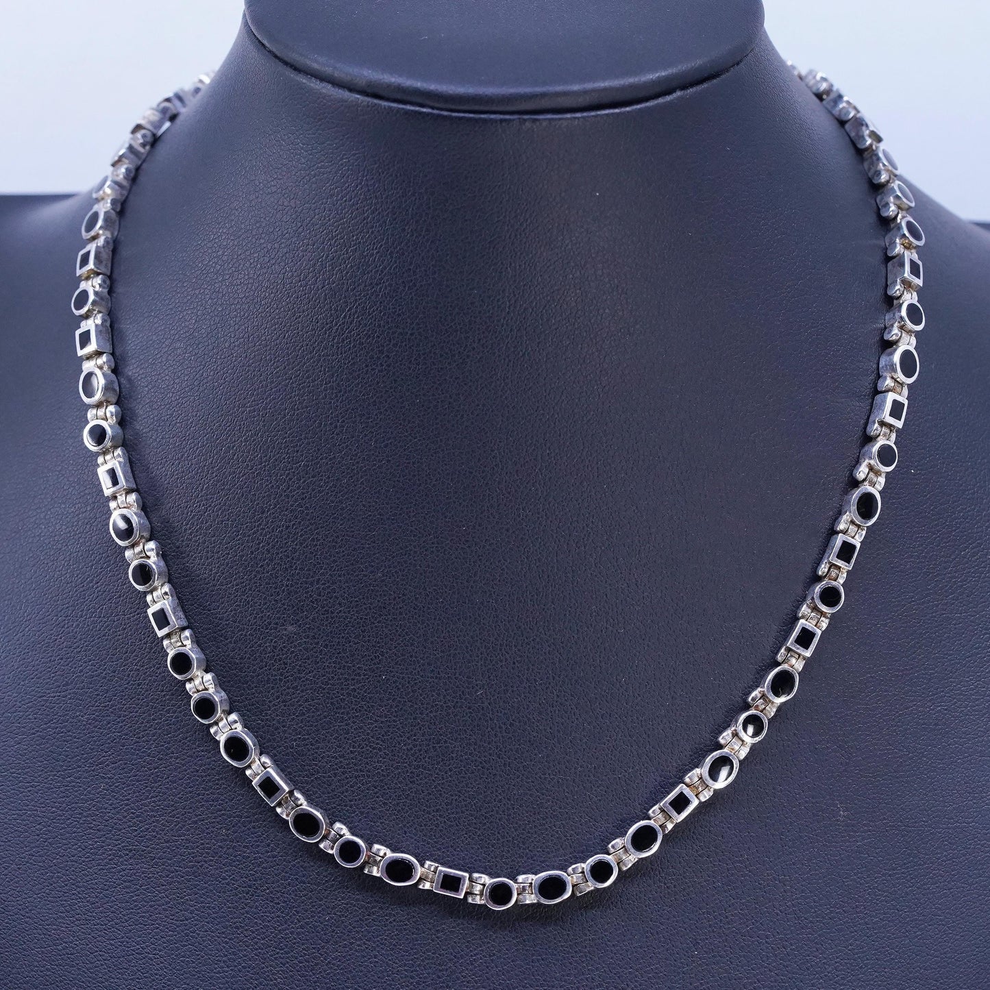 16", vintage Peyote Bird Sterling silver 925 tennis necklace with cluster onyx