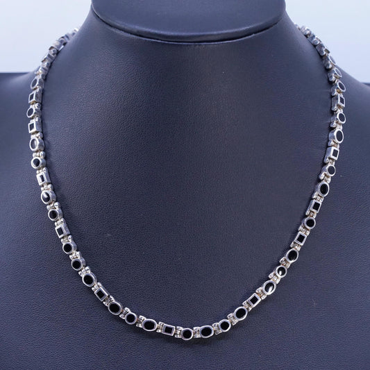 16", vintage Peyote Bird Sterling silver 925 tennis necklace with cluster onyx