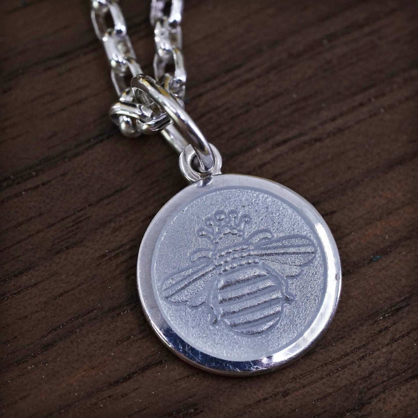 16" Lola Lola sterling silver necklace, 925 circle chain bee charm pendant