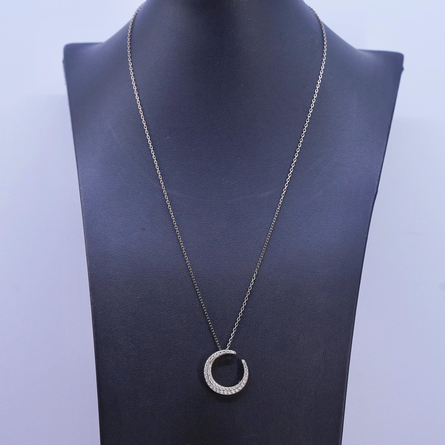 18+2", yellow gold plated Sterling 925 silver necklace cluster cz moon pendant