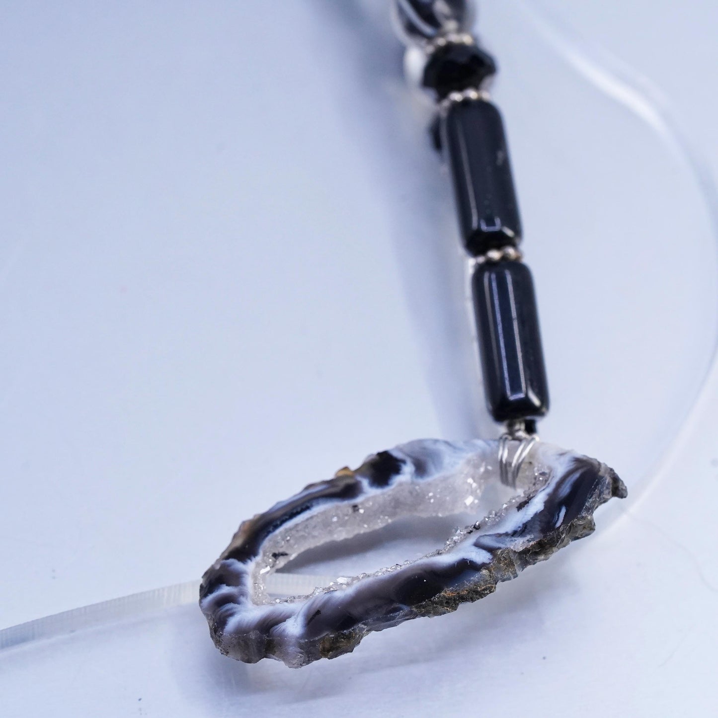 18” Sterling 925 Silver black agate beads necklace with pendant toggle closure