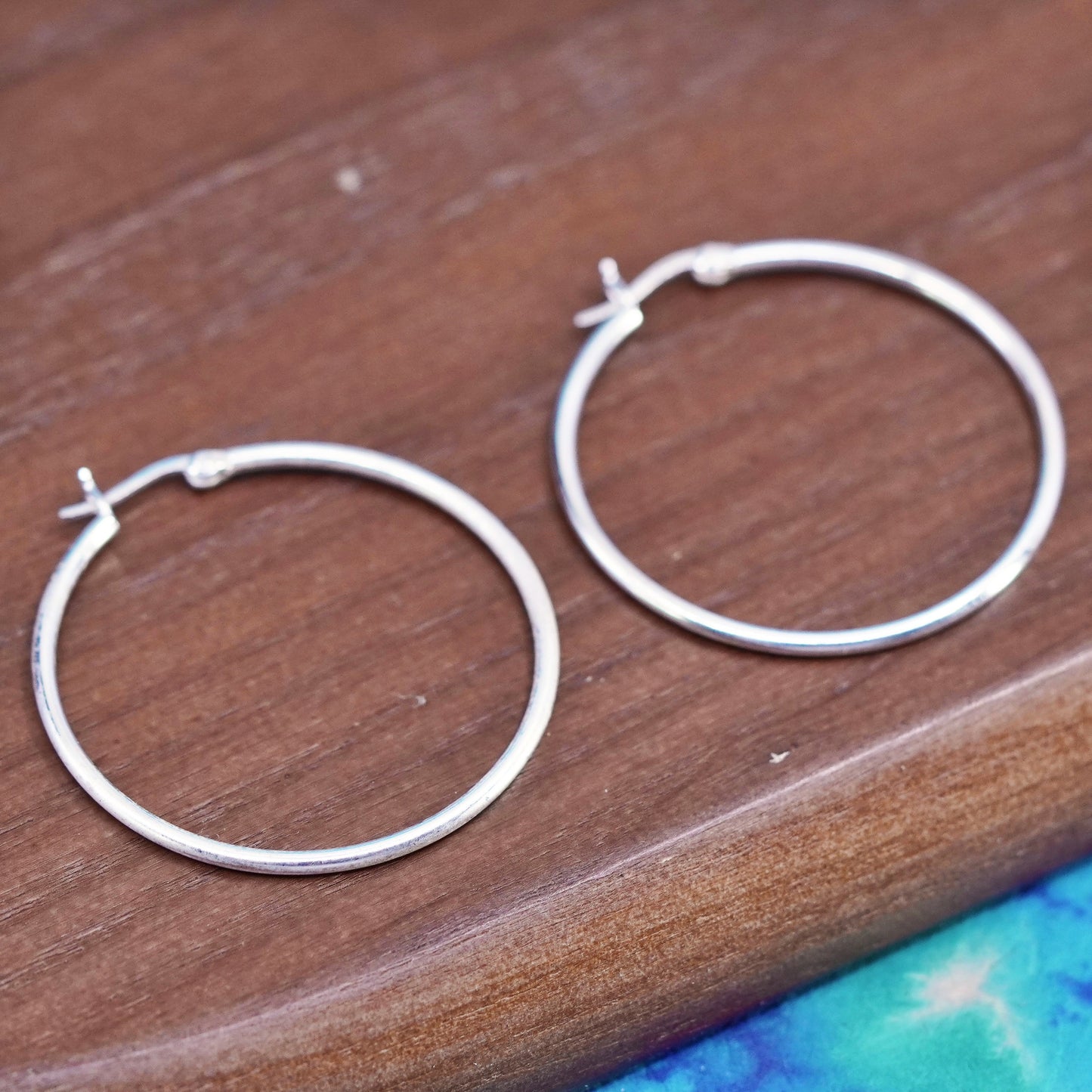 1.5”, vintage Sterling silver handmade hoop earrings, 925 huggie