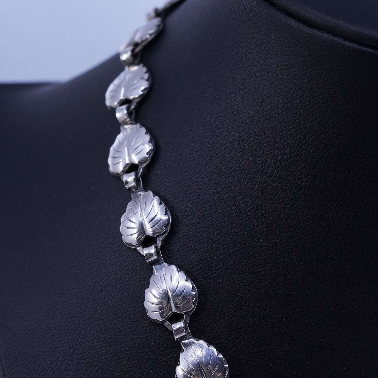 15”, Danish Hermann Siersbol Sterling silver necklace, 925 leafy choker collar