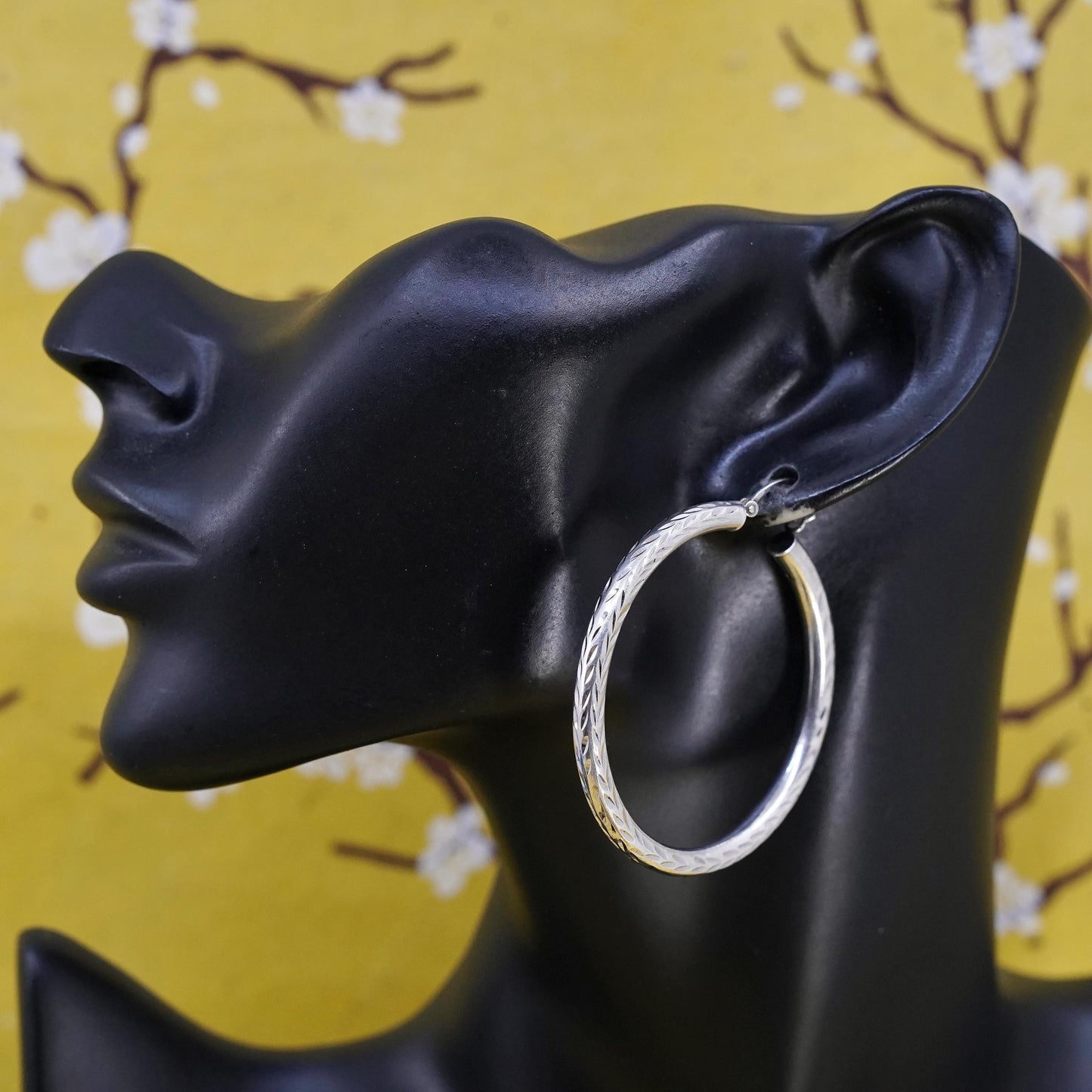 2", vintage Italian Sterling silver earrings, huge textured 925 hoops