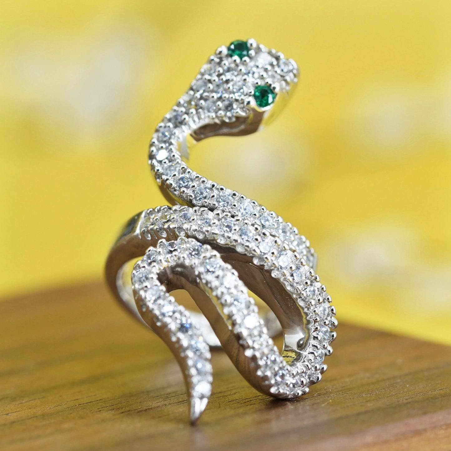 Designer Sonia Bitton Sterling silver ring, 925 snake wrap band cluster Diamond