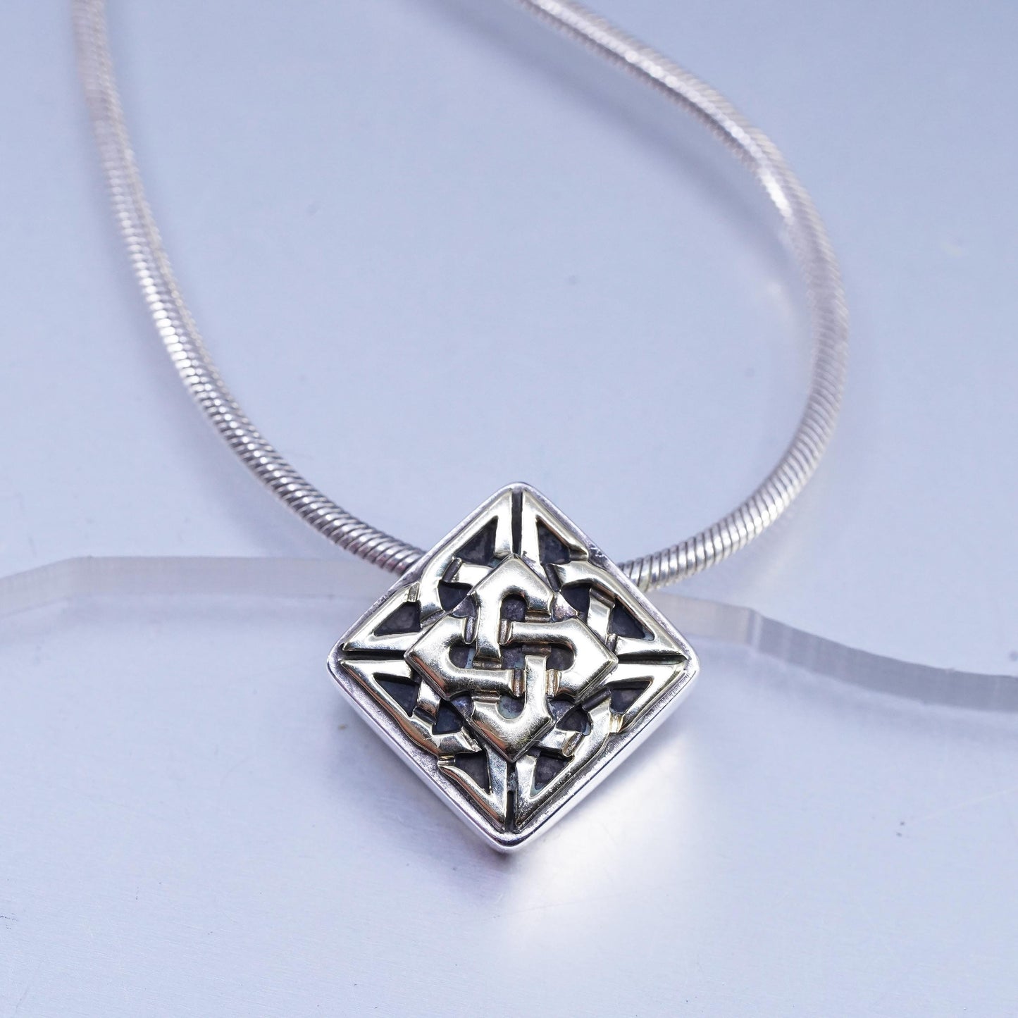 16", DDD Sterling 925 silver necklace 14K yellow gold Irish Celtic knot pendant