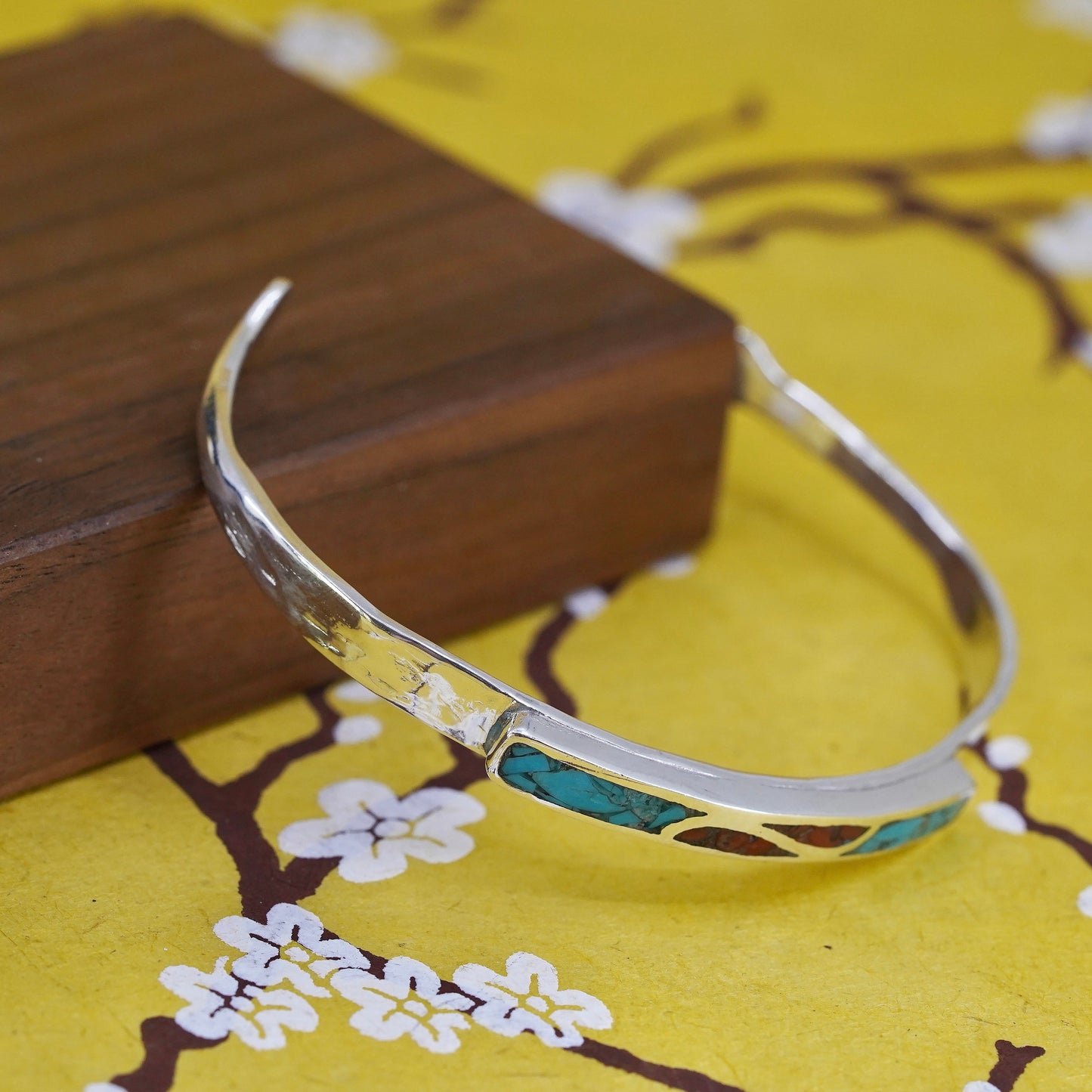 7.75”, Navajo Sterling silver bracelet, Native American, 925 cuff turquoise