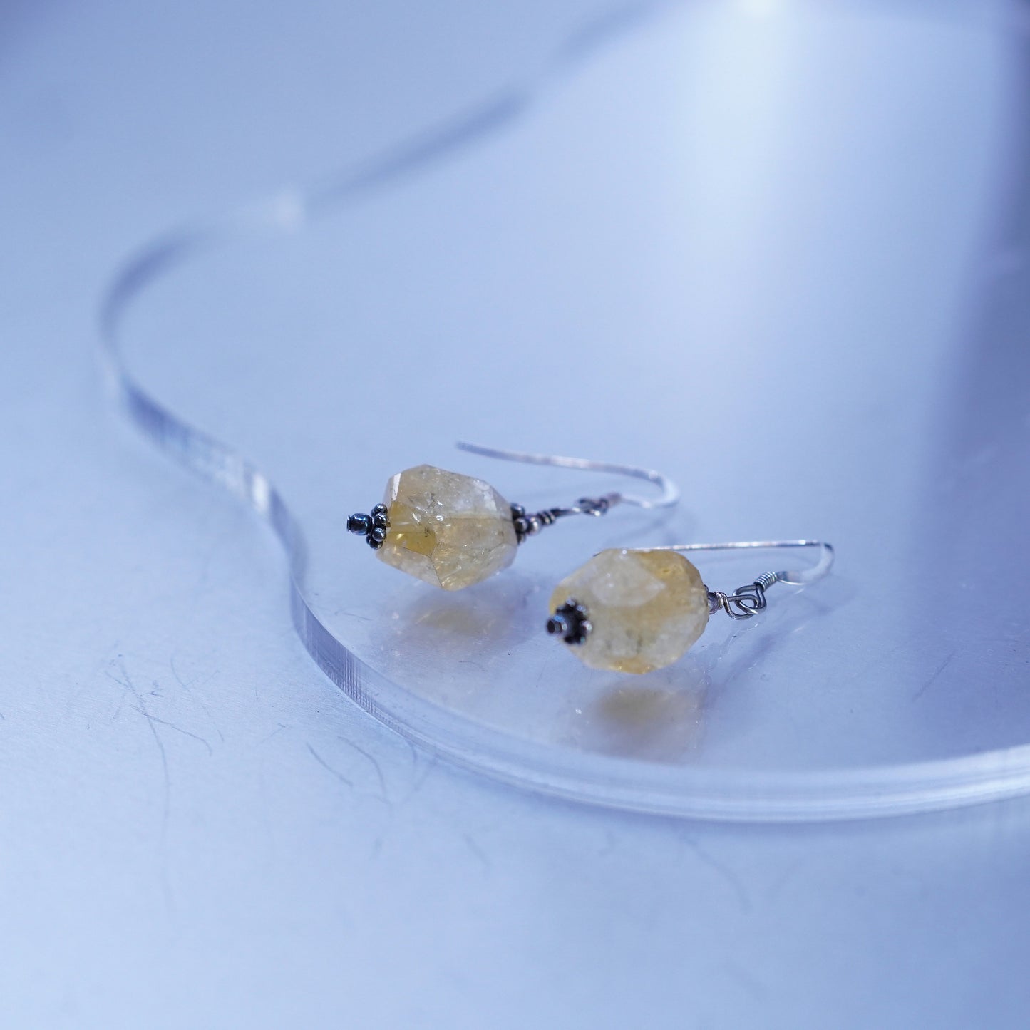 Vintage Sterling 925 silver handmade earrings with citrine beads