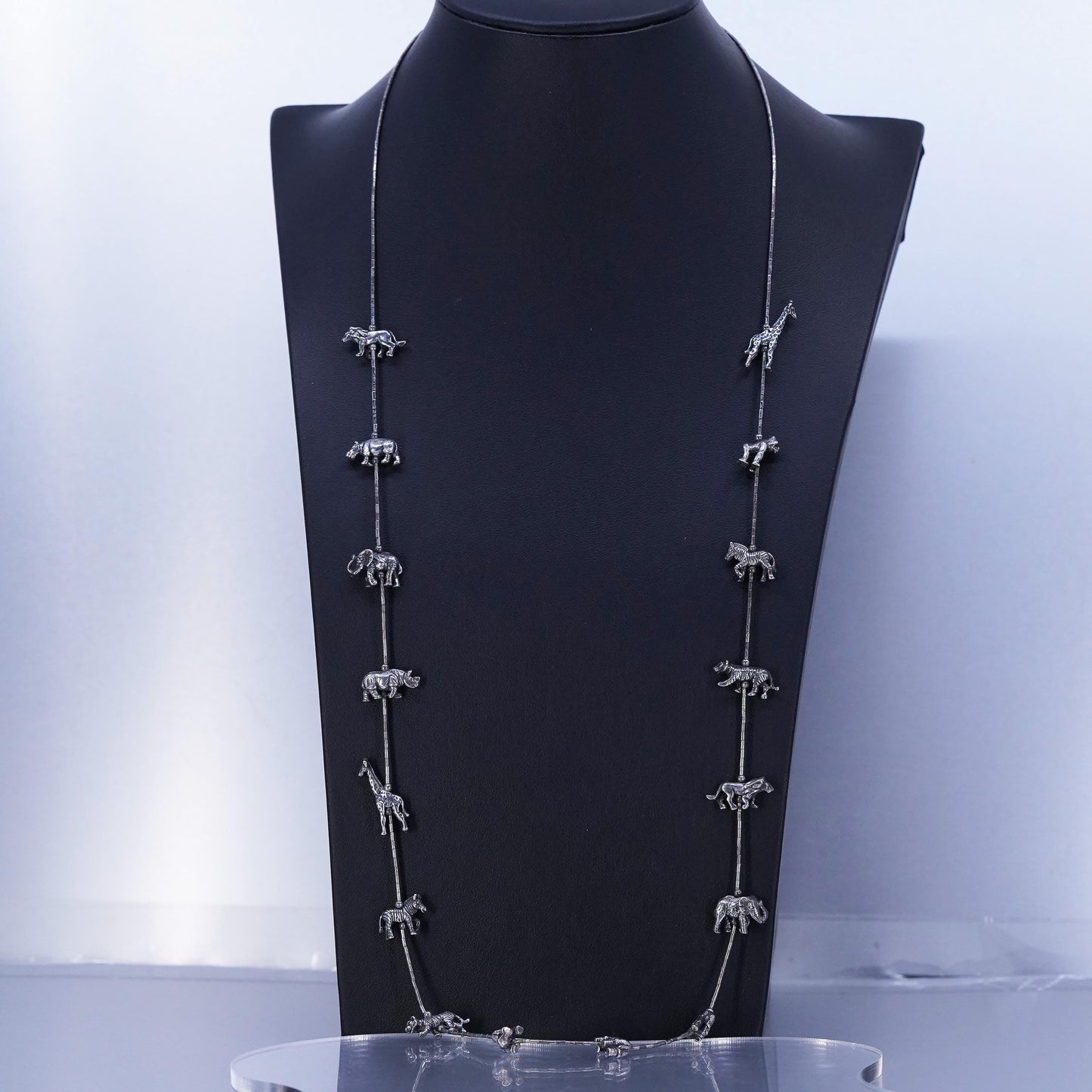 30”, Native American Liquid Sterling 925 Silver chain necklace, animal Fetish