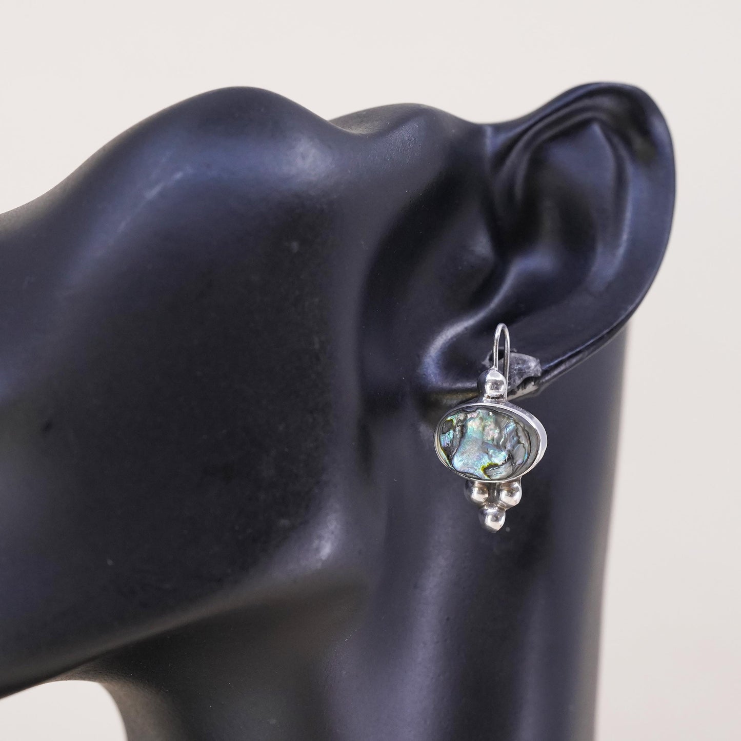 Vintage Mexican sterling 925 silver handmade single earring with abalone beads