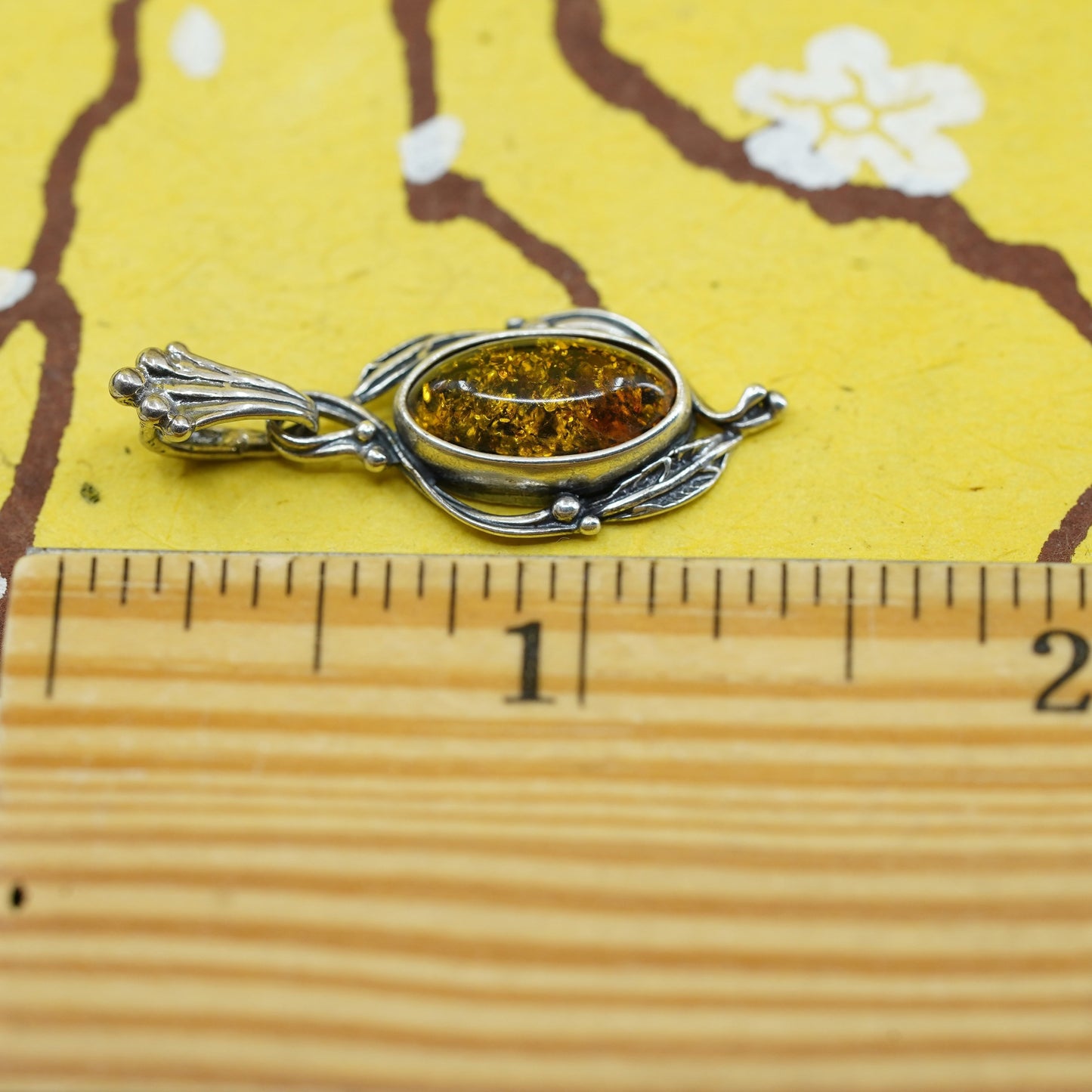 Vintage Sterling silver 925 handmade pendant with Amber pendant