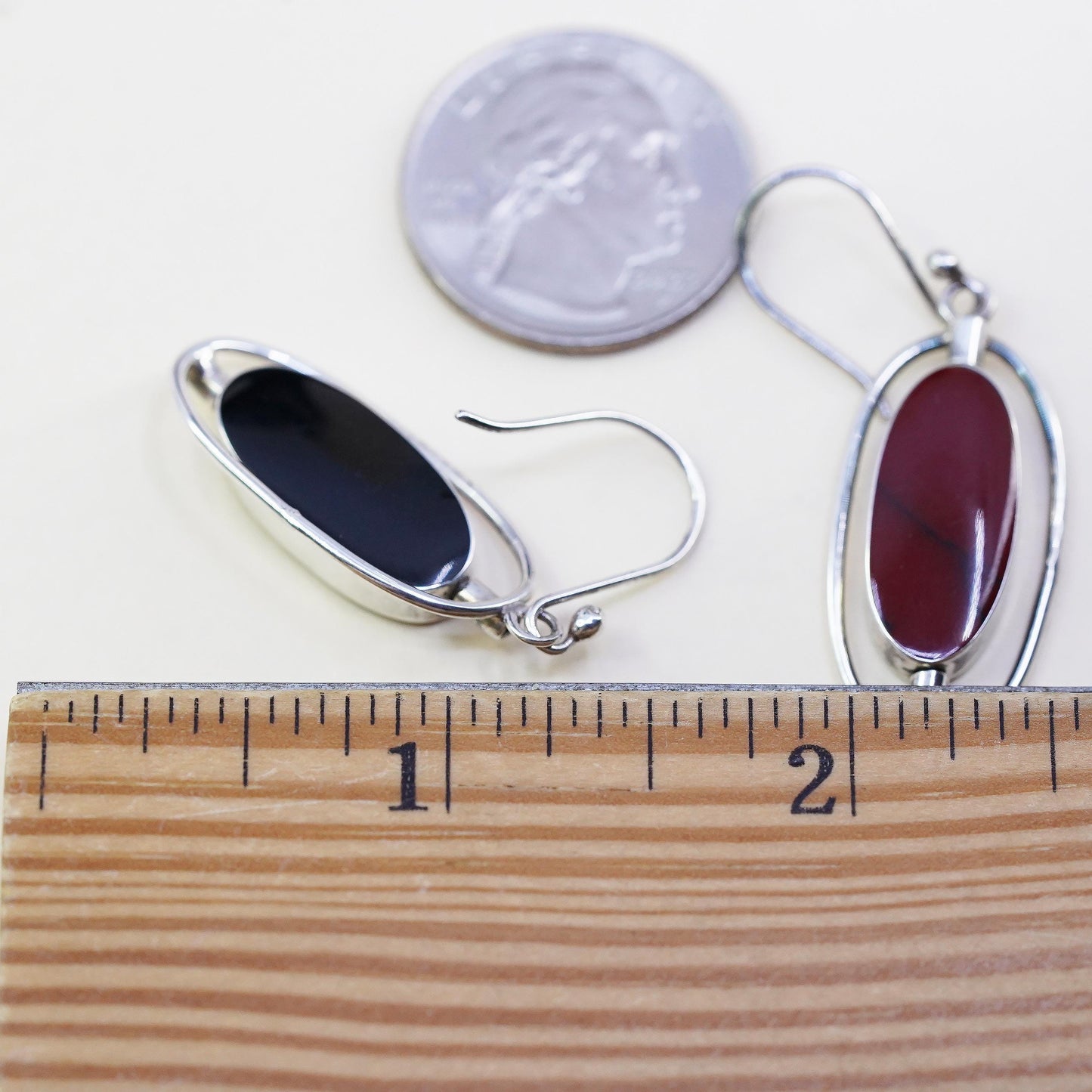 Mexican double sided spinner sterling 925 silver earrings, black red onyx