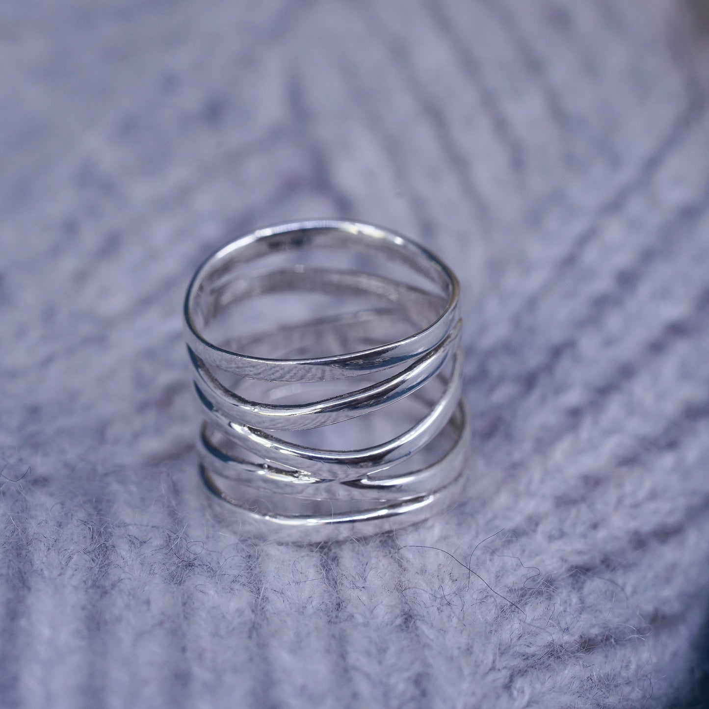 Size 6.5, minimalist, simple Sterling 925 silver handmade wide wavy ring band