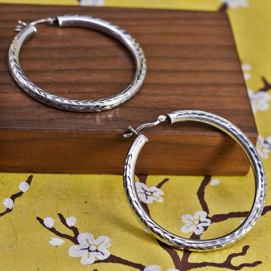 2", vintage Italian Sterling silver earrings, huge textured 925 hoops