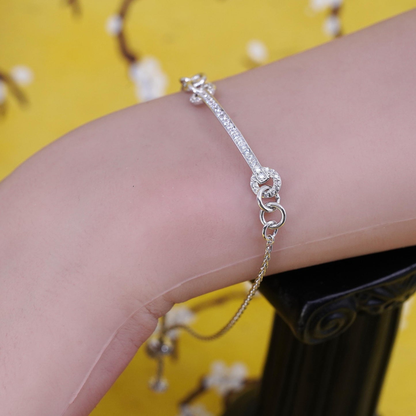Size adjustable, vintage Sterling silver handmade bracelet, 925 snake chain cz