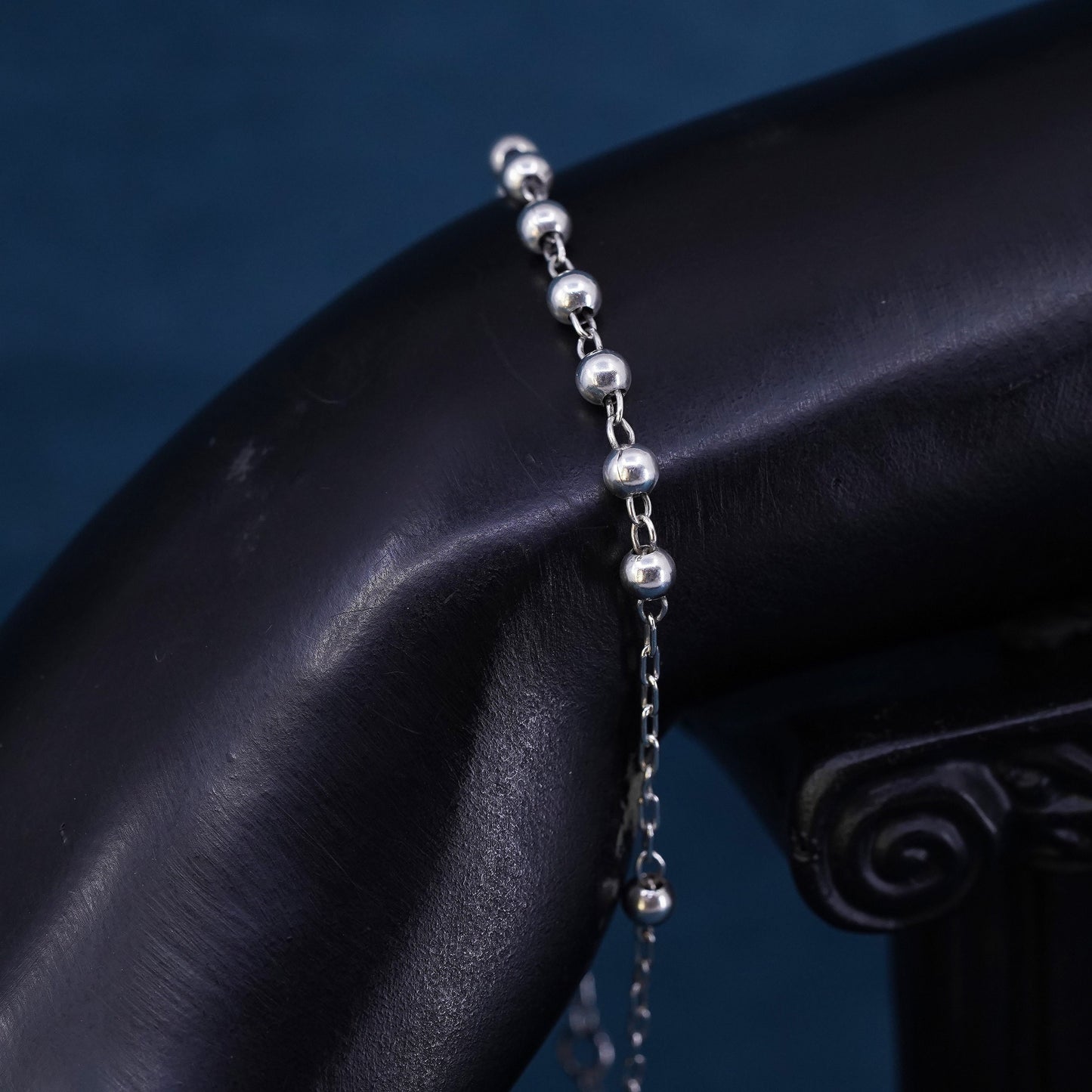 7.75", vintage Sterling silver handmade bracelet, 925 beads chain cross charm
