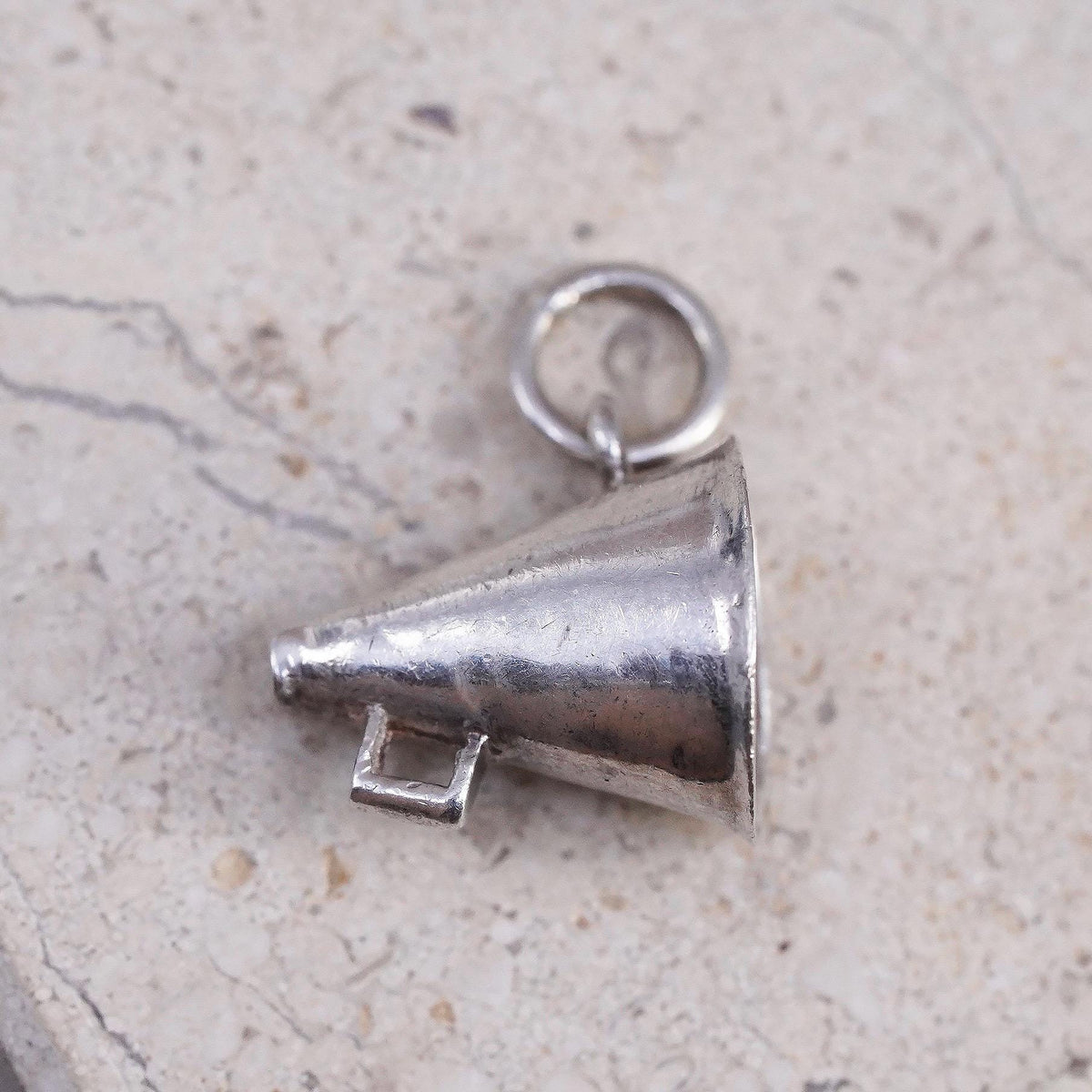Sterling 925 Silver Megaphone Charm Pendant, Cheerleader Coach Sports School