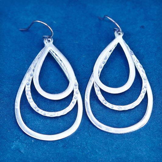 Vintage Silpada W1576 triple Textured Sterling Silver Dangle Teardrop Earrings