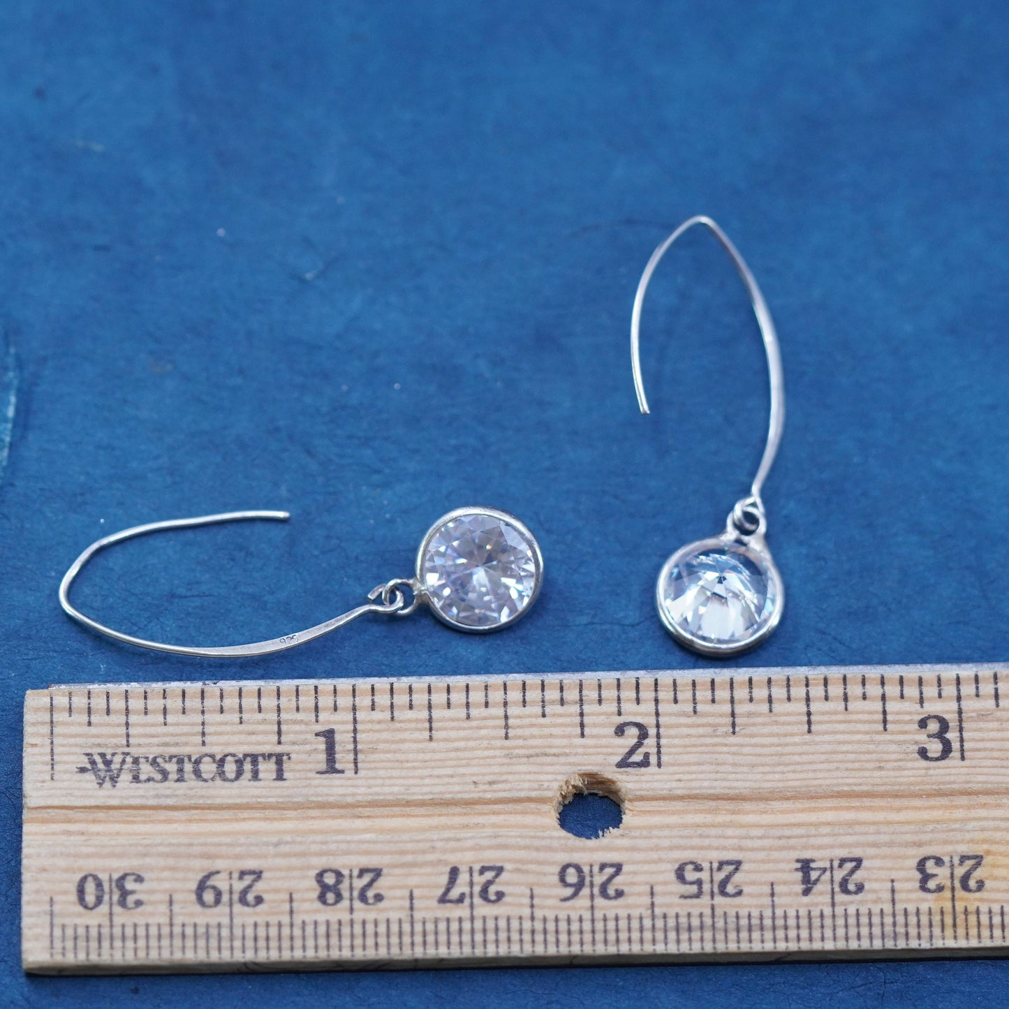 Vintage sterling silver handmade earrings, 92 drop with Cz