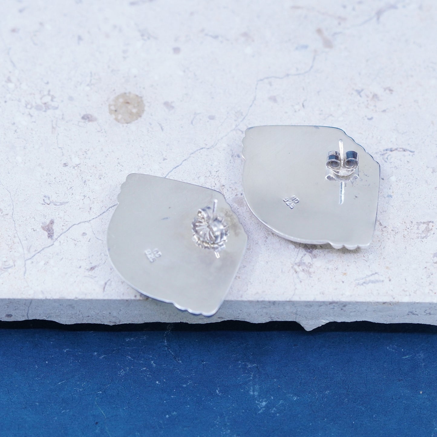 Vintage sterling silver handmade earrings, 925 fan ribbed studs