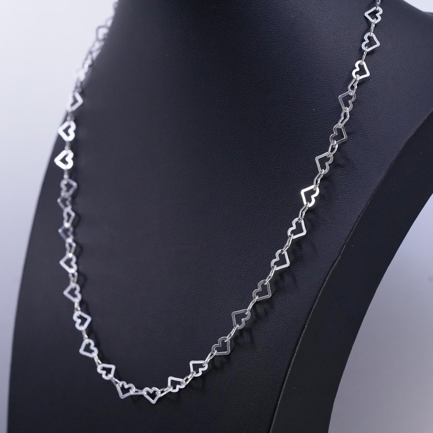 20" 6mm, vintage Milor Italian Sterling 925 silver heart chain necklace