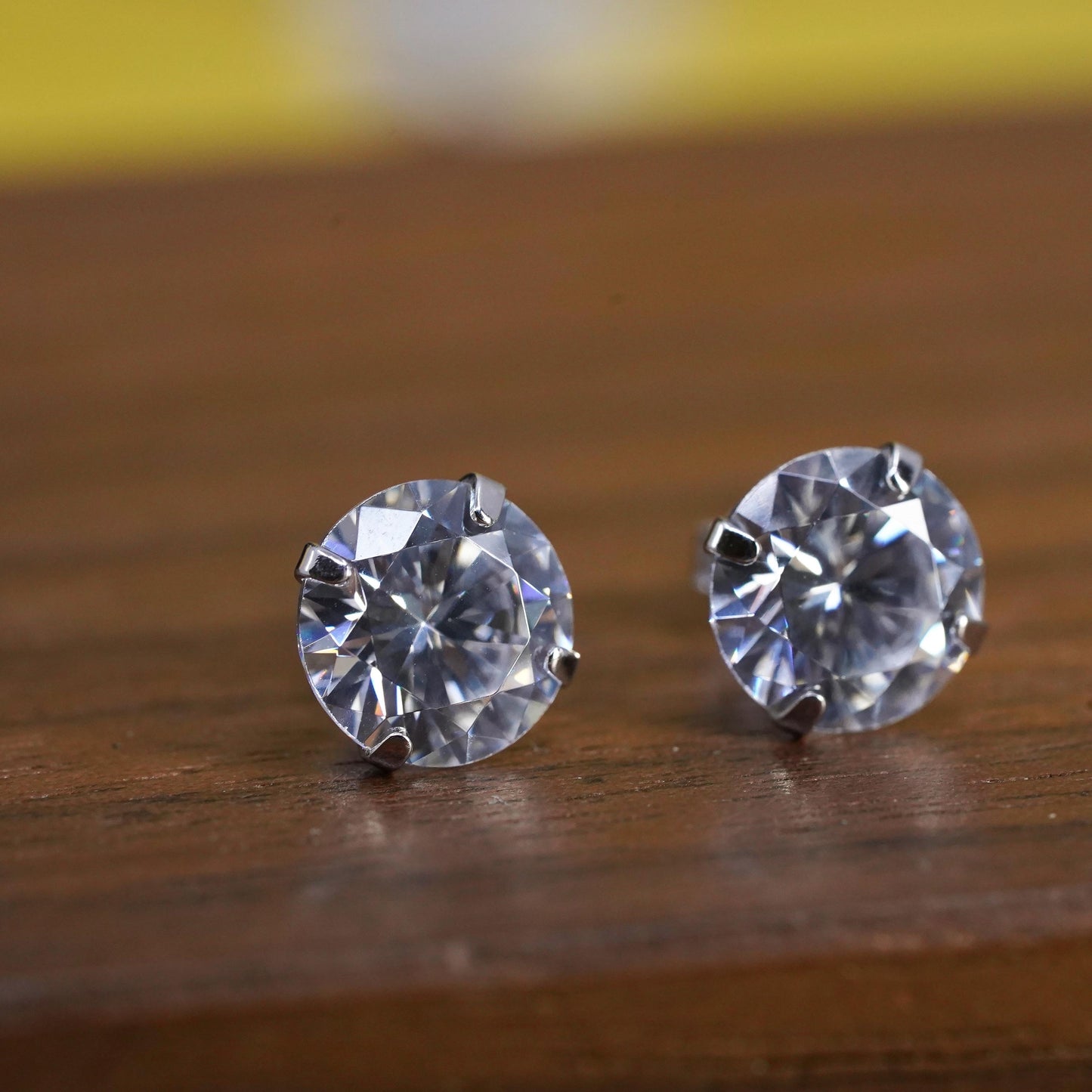 8mm, vintage Sterling 925 silver studs, clear cz earrings