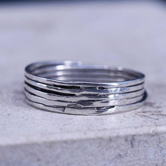 Size 9.25, vintage Israel Sterling silver handmade multi strands ring