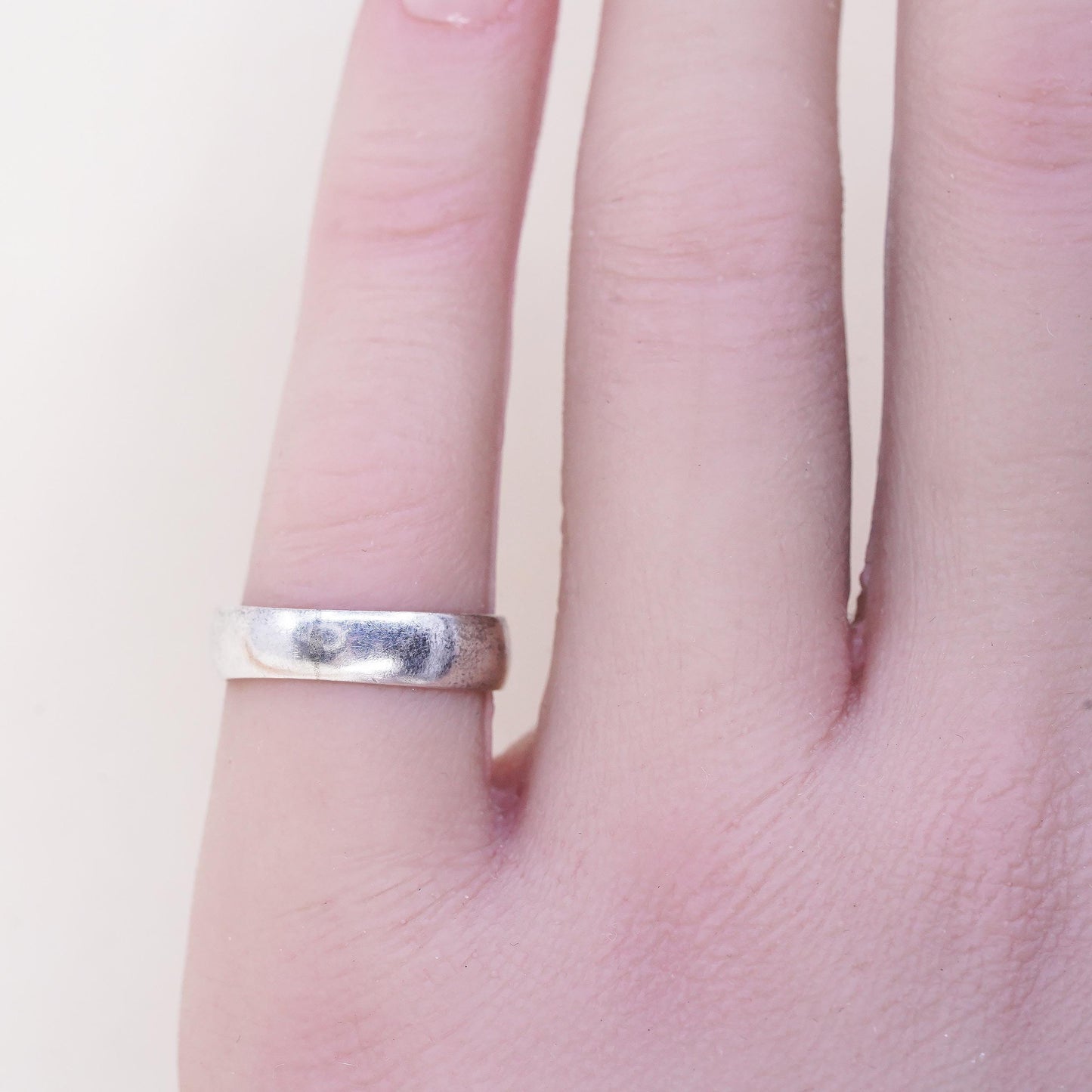 Size 5, Vintage Mexican sterling silver handmade ring, 925 band, wedding band