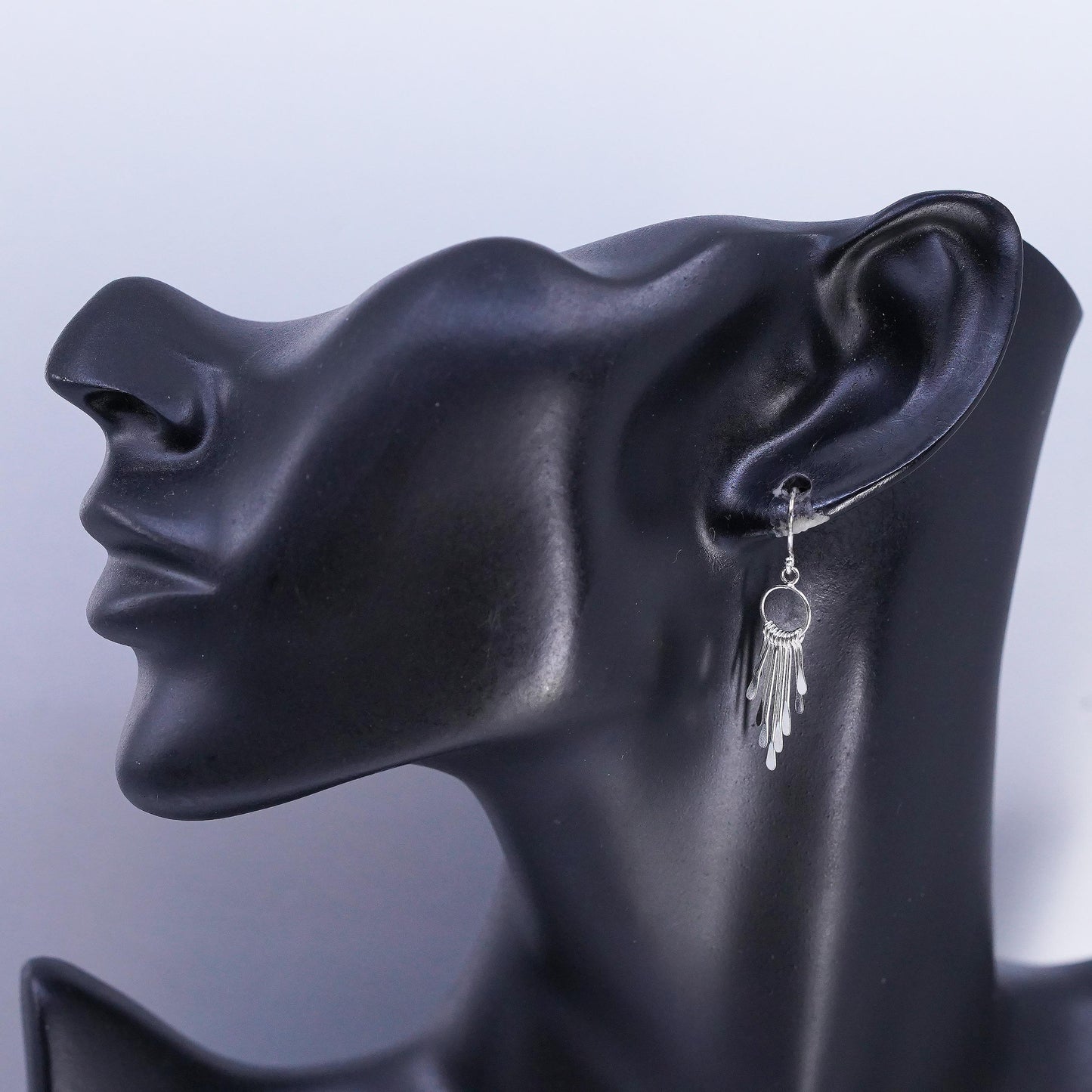Vintage Sterling 925 silver handmade circle earrings with fringe dangles