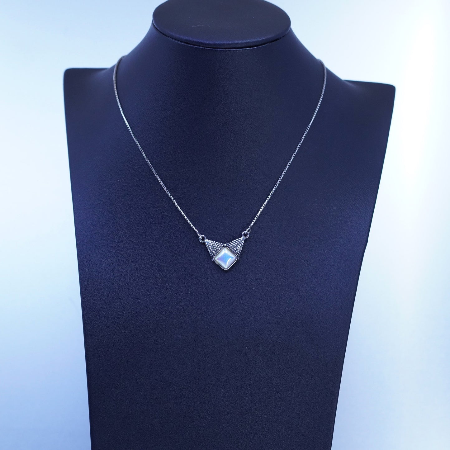 16”, vintage Sterling 925 silver handmade box chain necklace with bali pendant