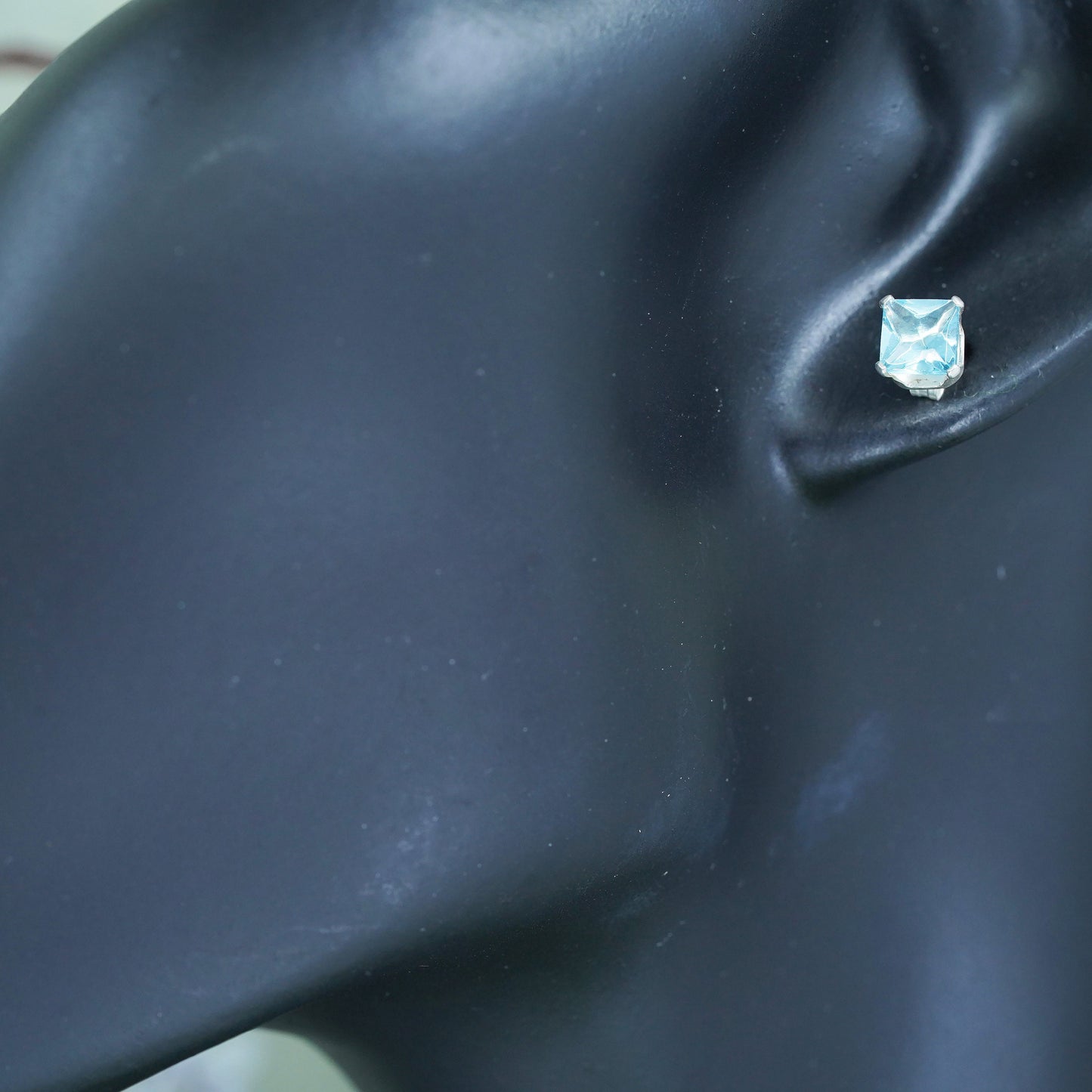 sterling silver earrings with square blue topaz details, 925 silver studs