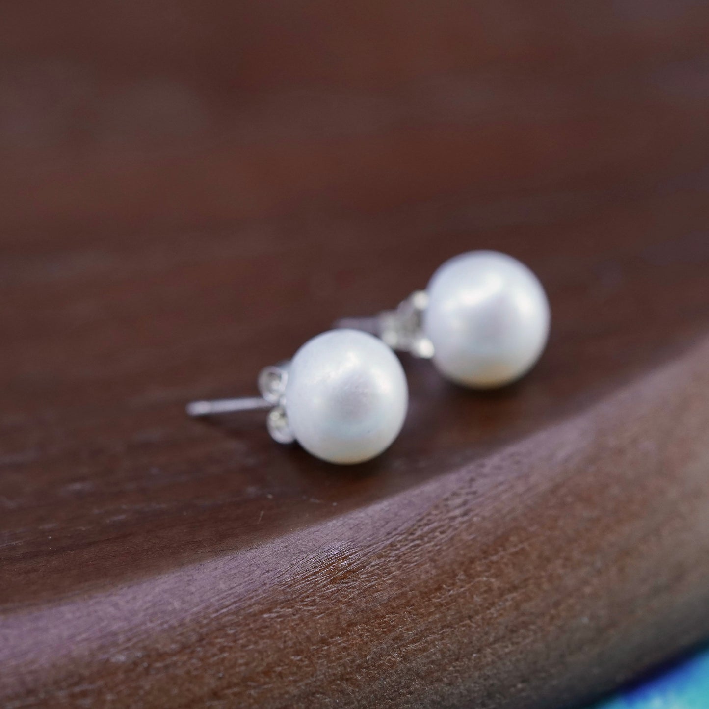 8mm, Vintage 925 Sterling silver handmade studs earrings white pearl