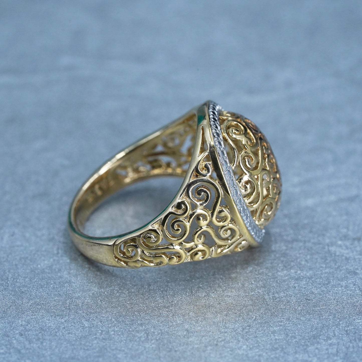Size 7, vermeil gold over Sterling 925 silver filigree ring w/ diamond details
