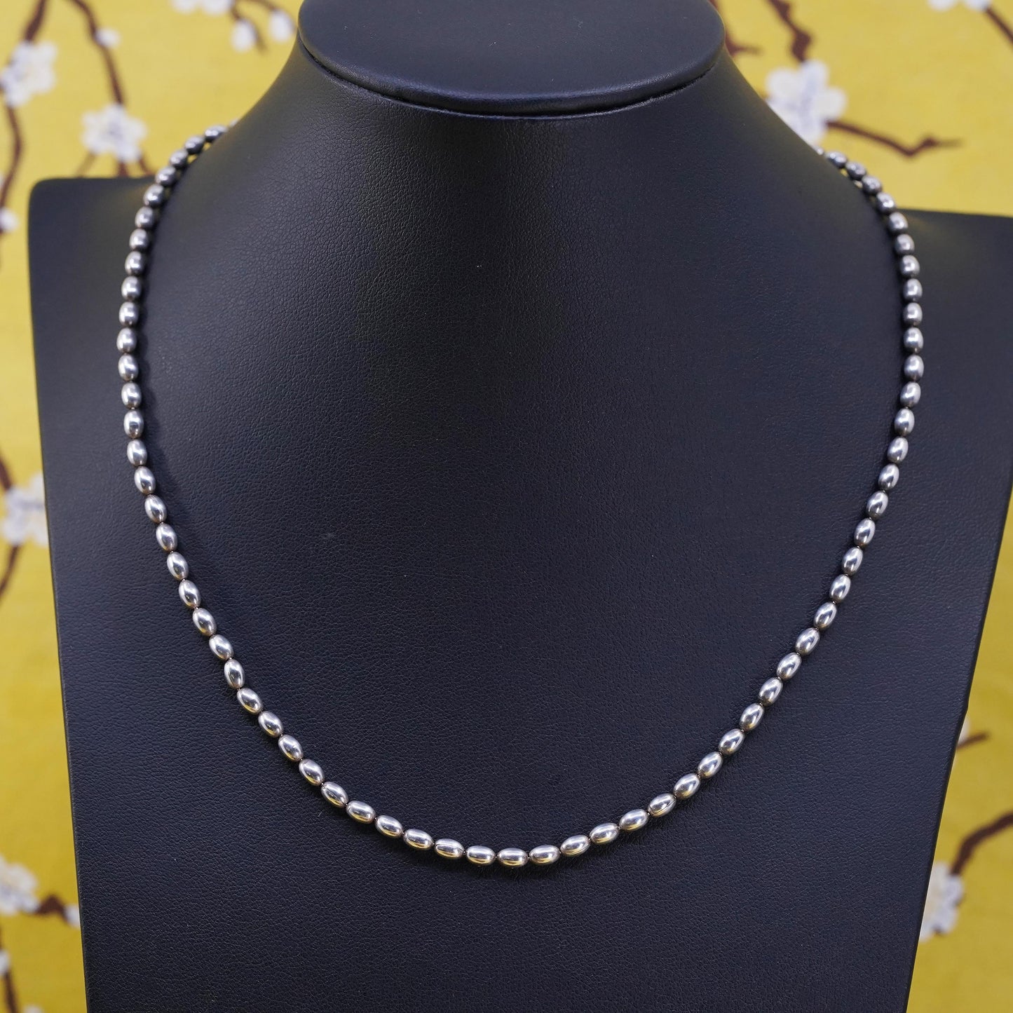 18" 3mm, vintage Italian Sterling silver bead chain, Italy 925 necklace