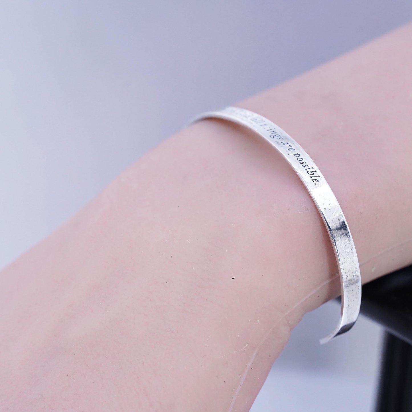 6.5", Sterling 925 silver bracelet, quote cuff god, all things are possible