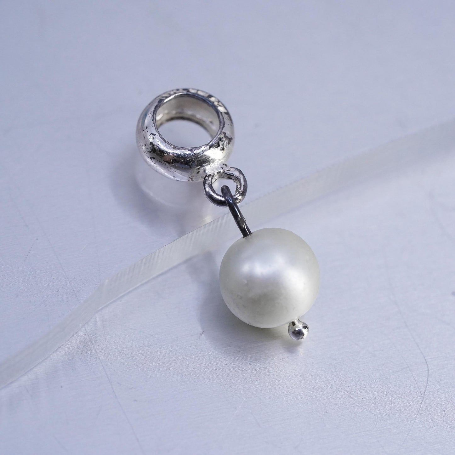 Vintage IBB sterling 925 silver handmade charm pendant with pearl