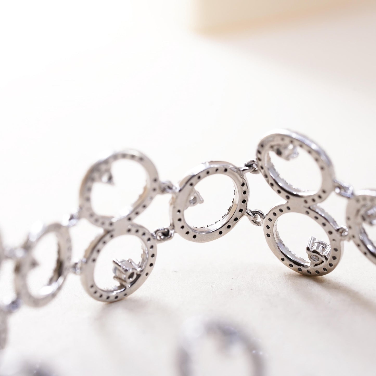 7.75", MISSING CZ, Vintage two tone Sterling 925 silver tennis bracelet with cz